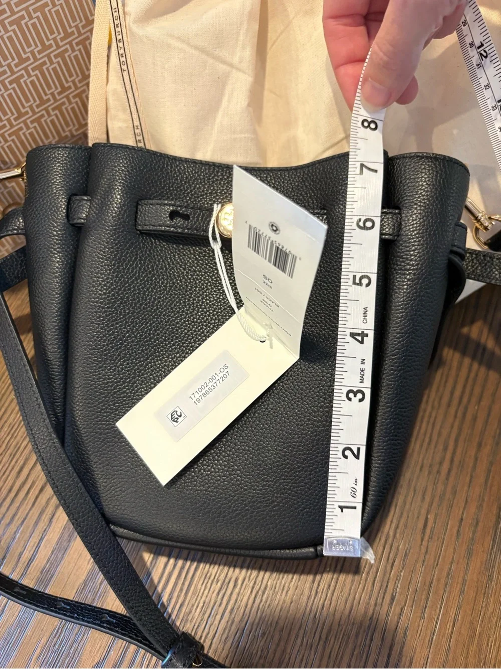 Tory Burch Black Pebbled Leather small Romy Crossbody with Adjustable Strap
